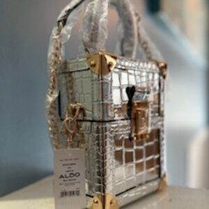 NWT ALDO Novelty Top Handle Silver Box Crossbody Bag/Purse